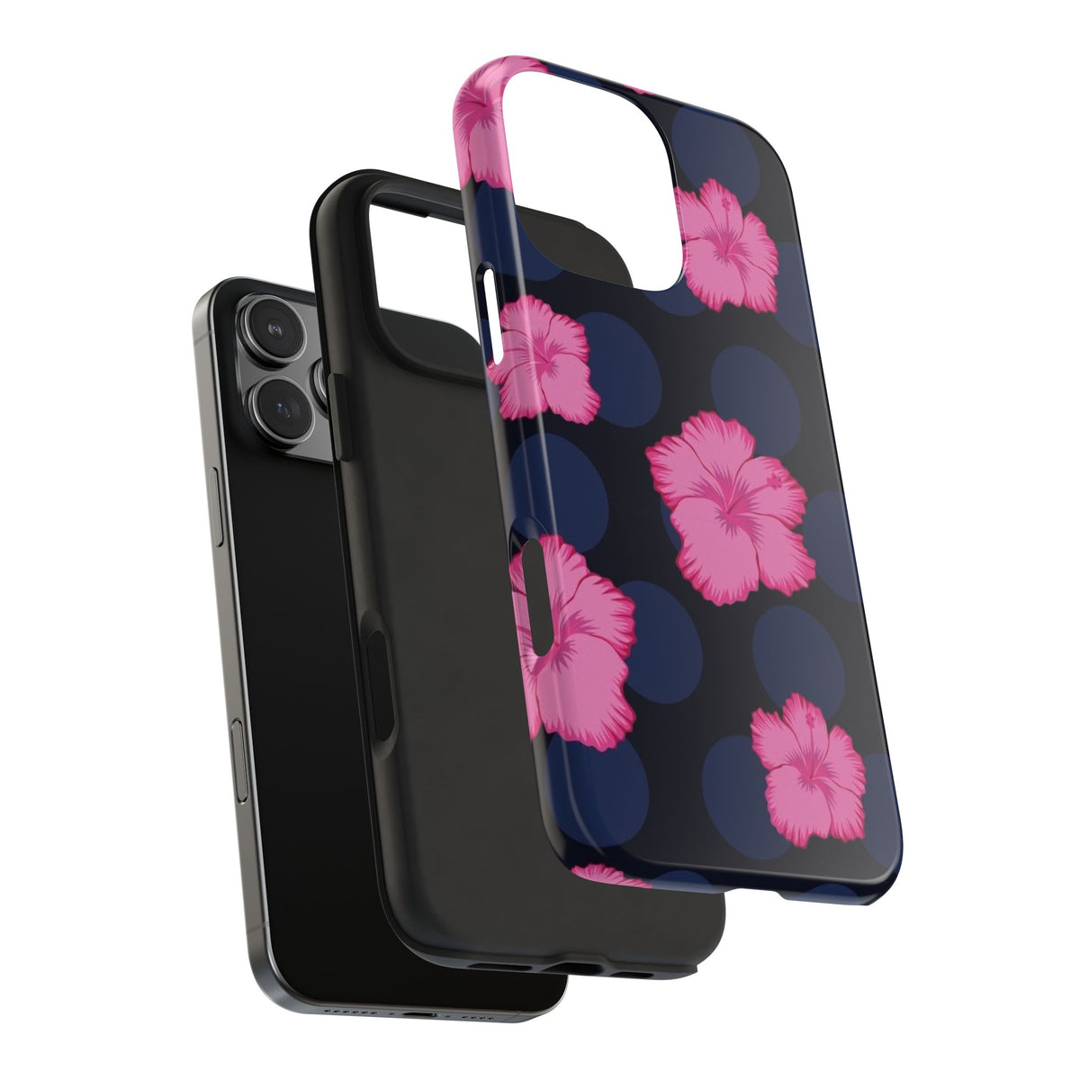 NAVY POLKA DOTS HIBISCUS PHONE CASE