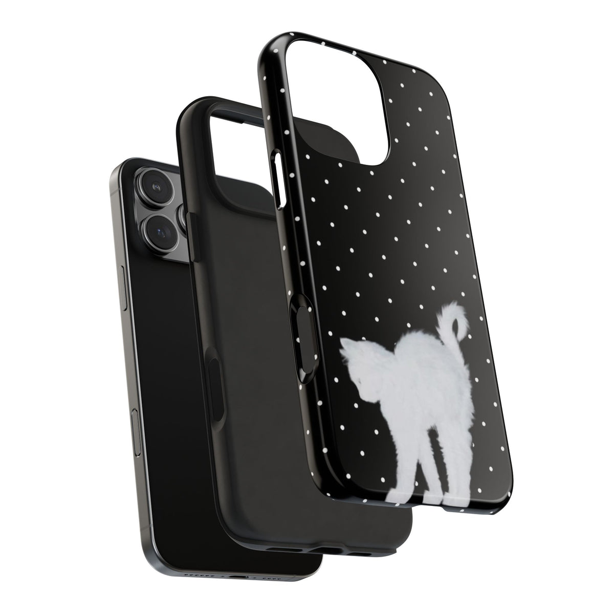 BLACK POLKA DOTS WHITE CAT PHONE CASE
