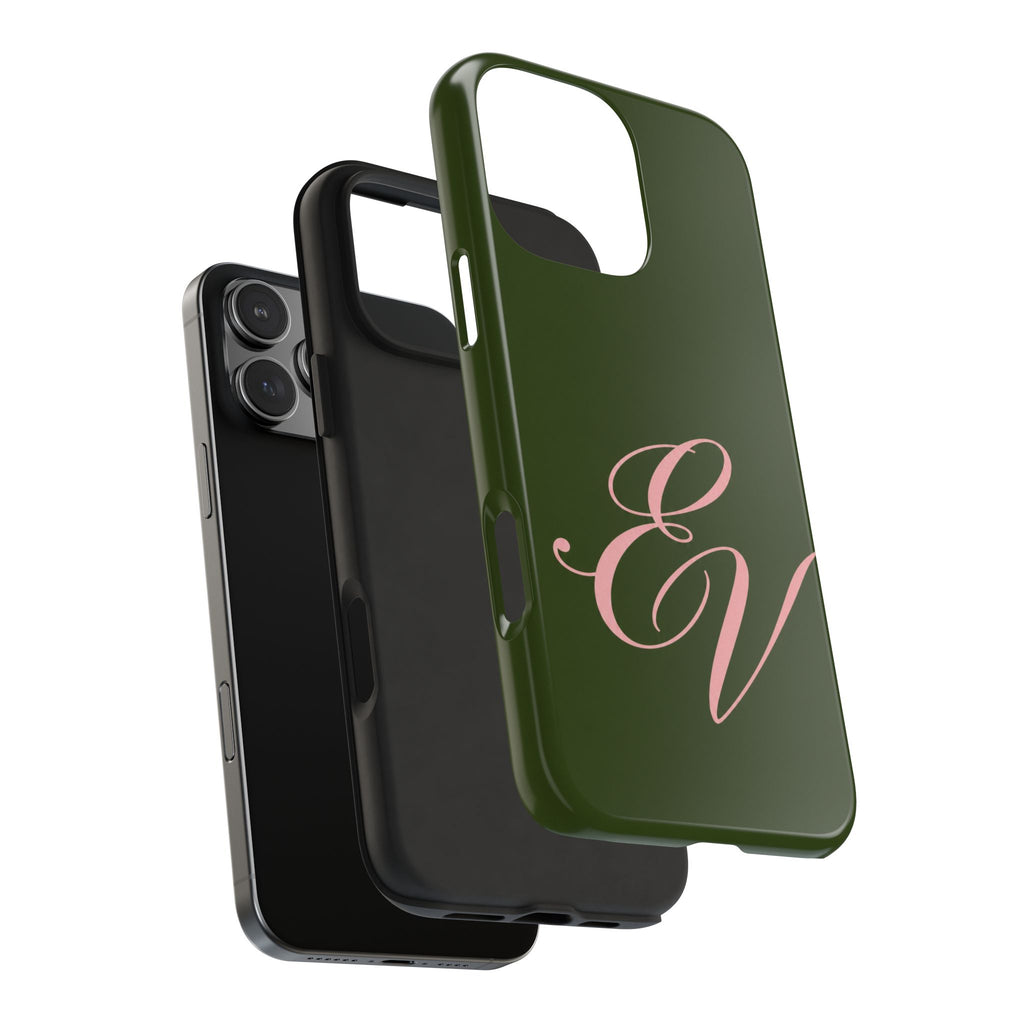 PERSONALIZED GREEN & PINK INITIALS CUSTOM PHONE CASE
