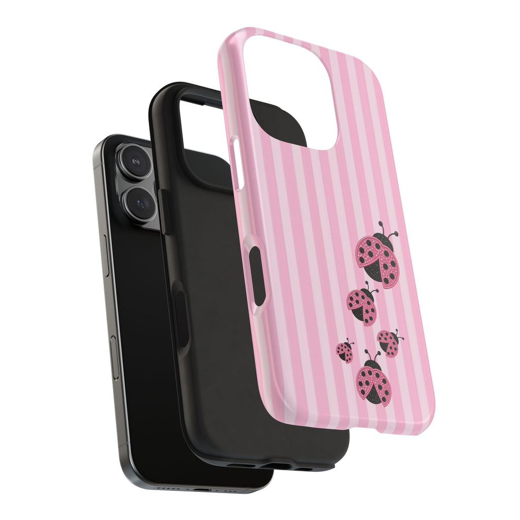 PINK STRIPES LADYBUGS PHONE CASE