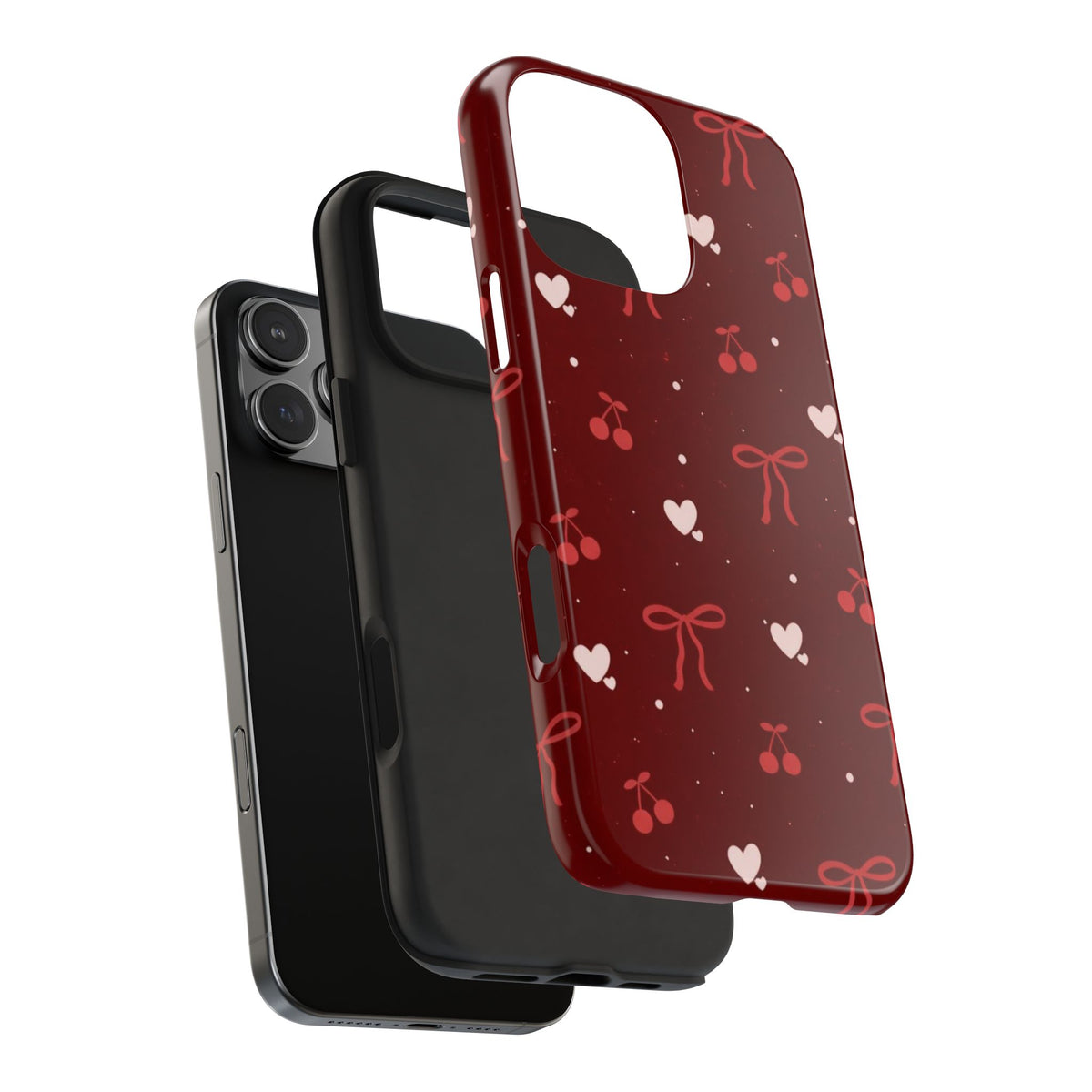 CHERRY RED BOWS & HEARTS PHONE CASE