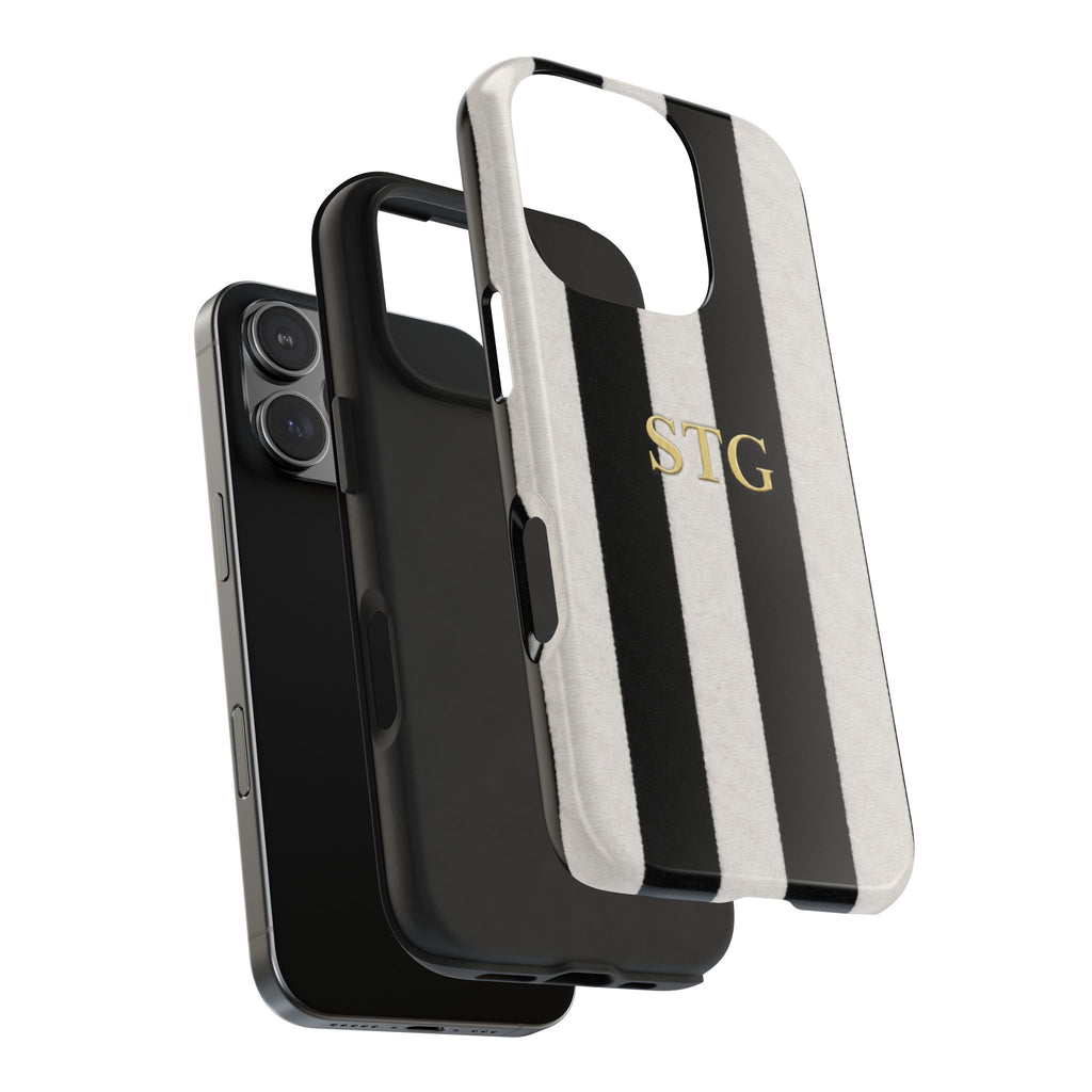 PERSONALIZED BLACK & WHITE VELVET STRIPES INITIALS NAME CUSTOM PHONE CASE