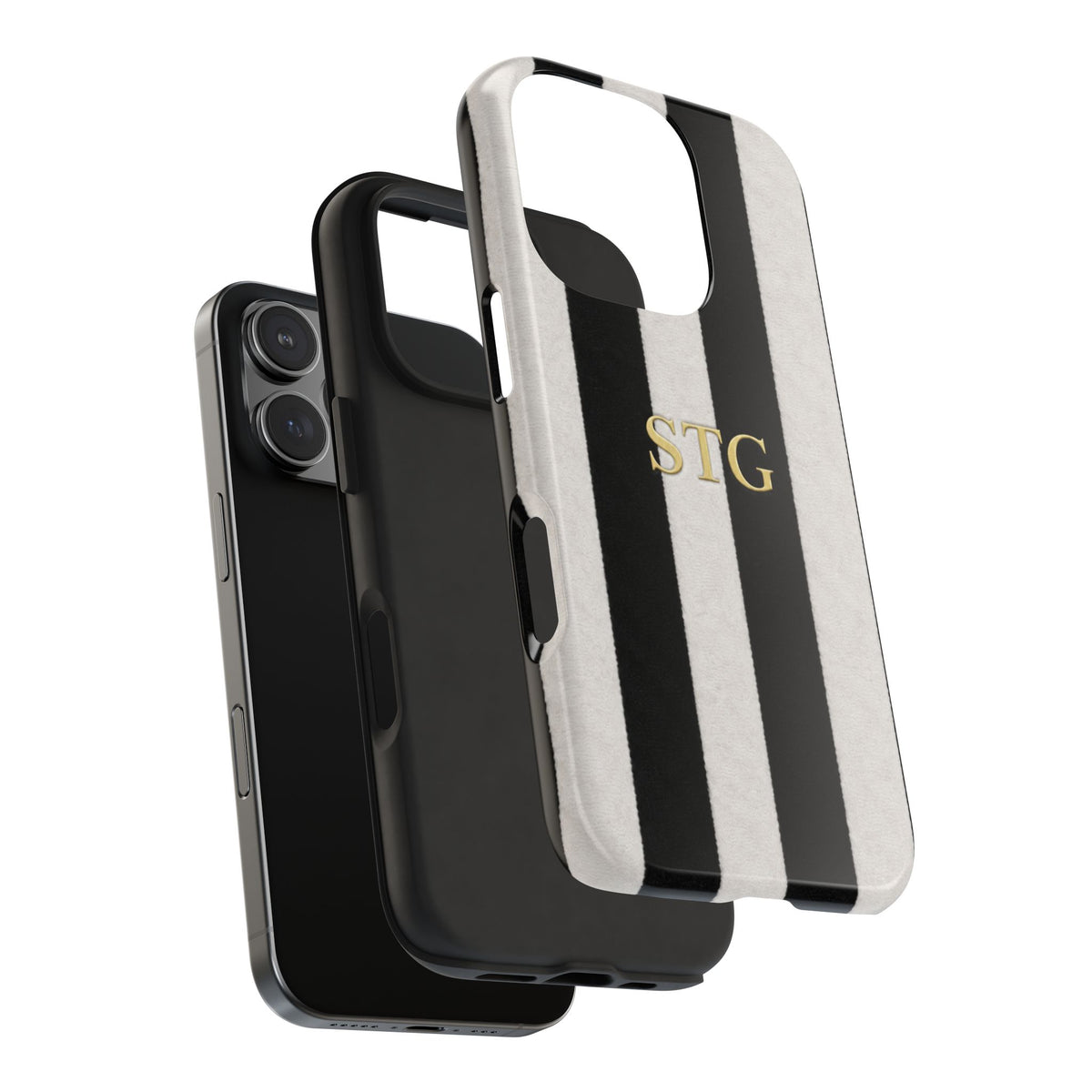 PERSONALIZED BLACK & WHITE VELVET STRIPES INITIALS NAME CUSTOM PHONE CASE
