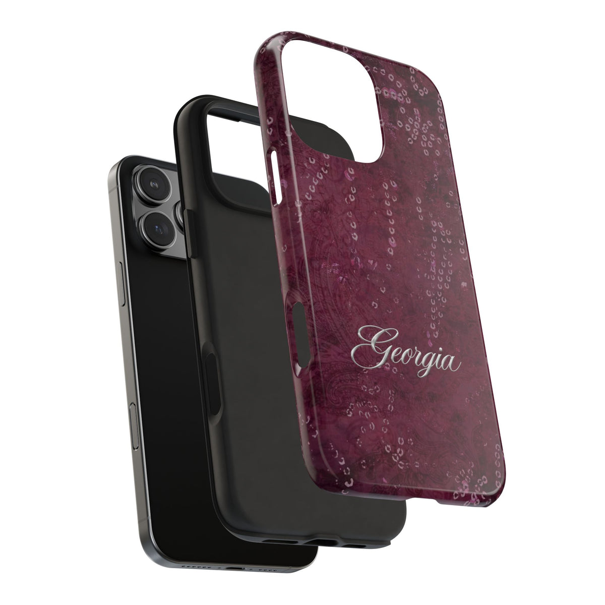 PERSONALIZED BURGUNDY SILVER CUSTOM NAME PHONE CASE