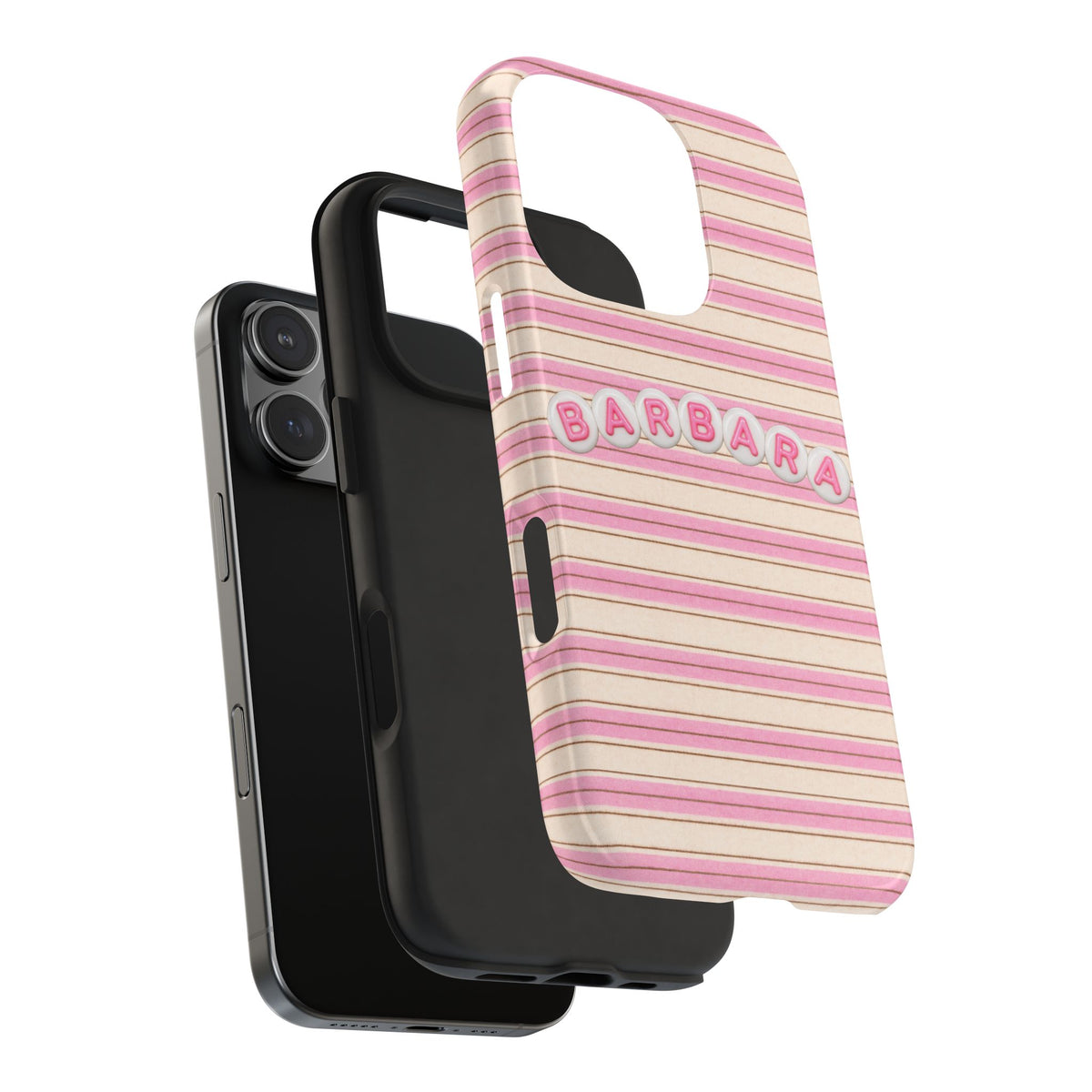 PERSONALIZED PINK & BEIGE STRIPES LETTER BEADS CUSTOM NAME PHONE CASE