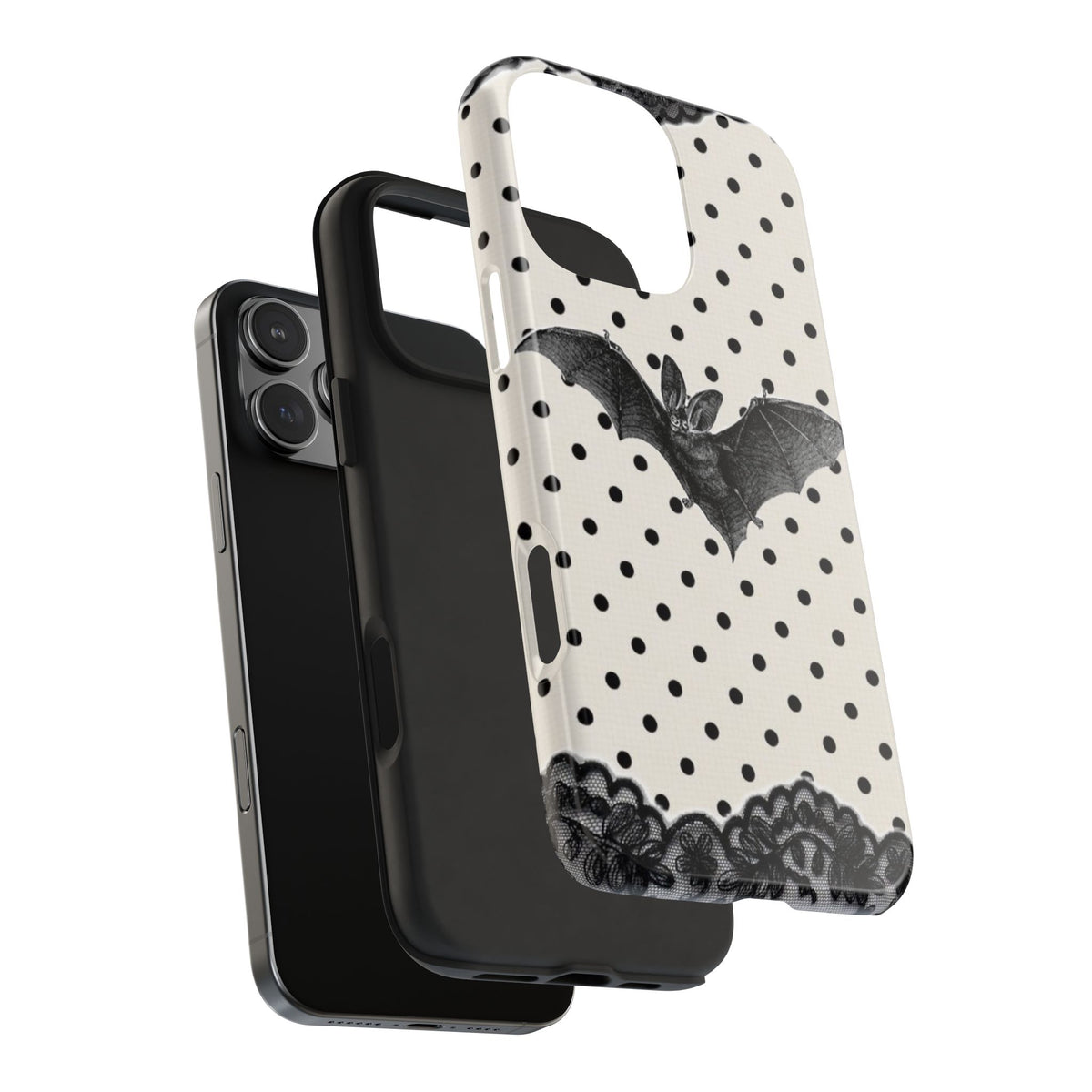 BLACK POLKA DOTS LACE BAT HALLOWEEN PHONE CASE