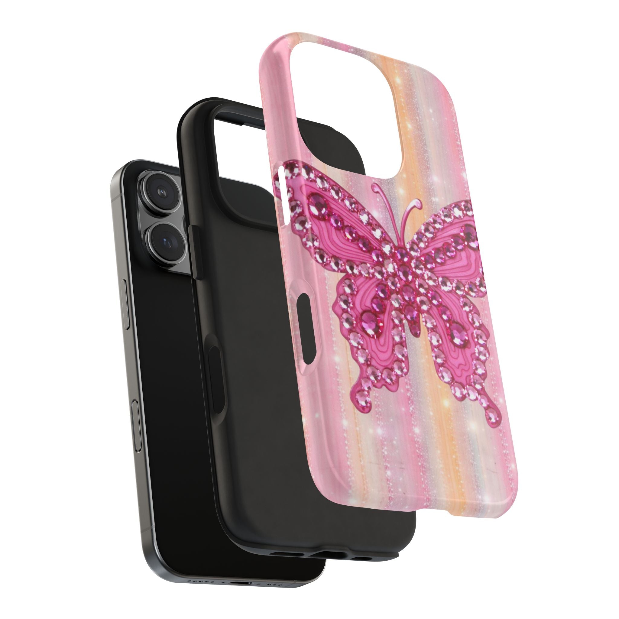 SEQUIN PINK BUTTERFLY PHONE CASE