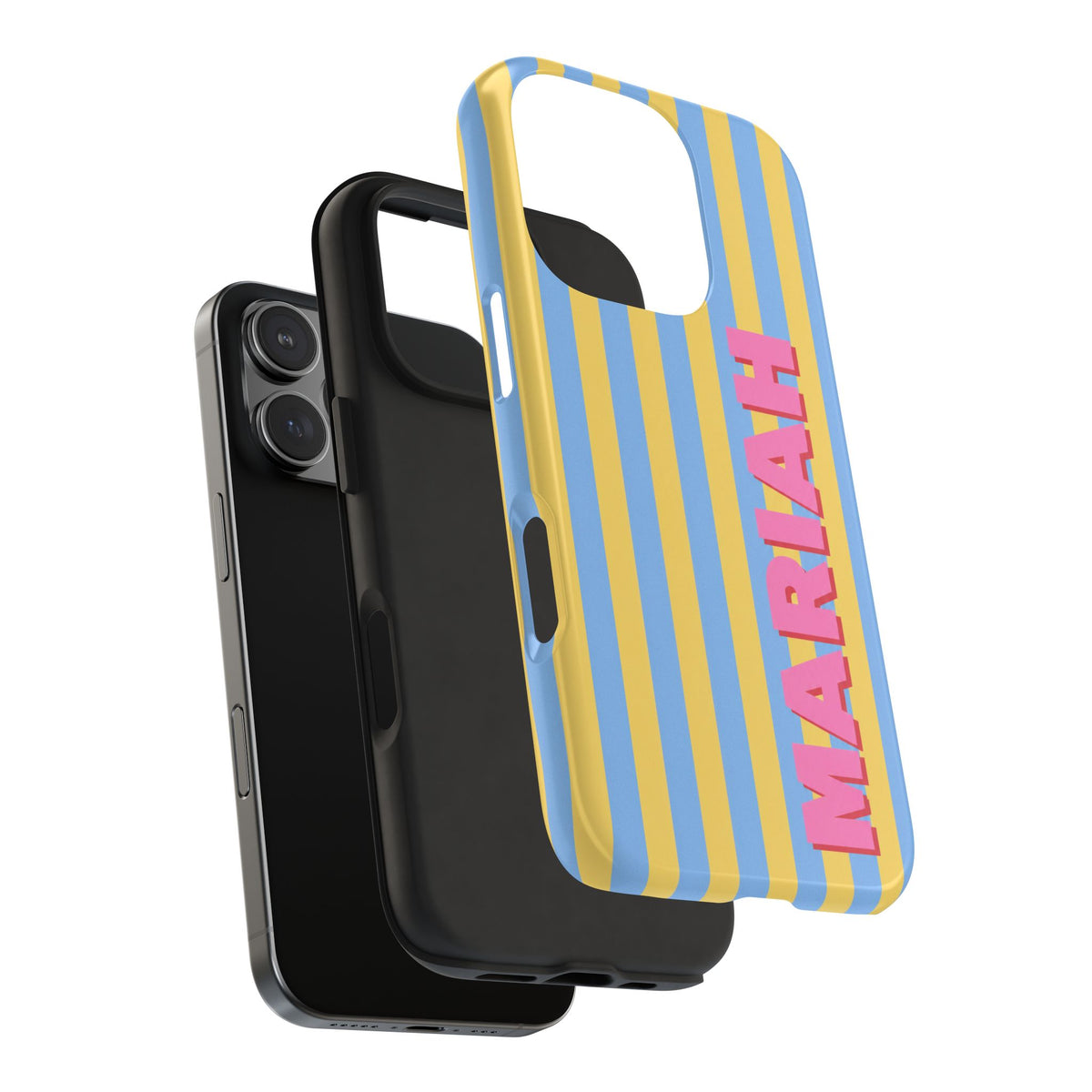 PERSONALIZED RETRO CABANA STRIPES YELLOW CUSTOM NAME PHONE CASE