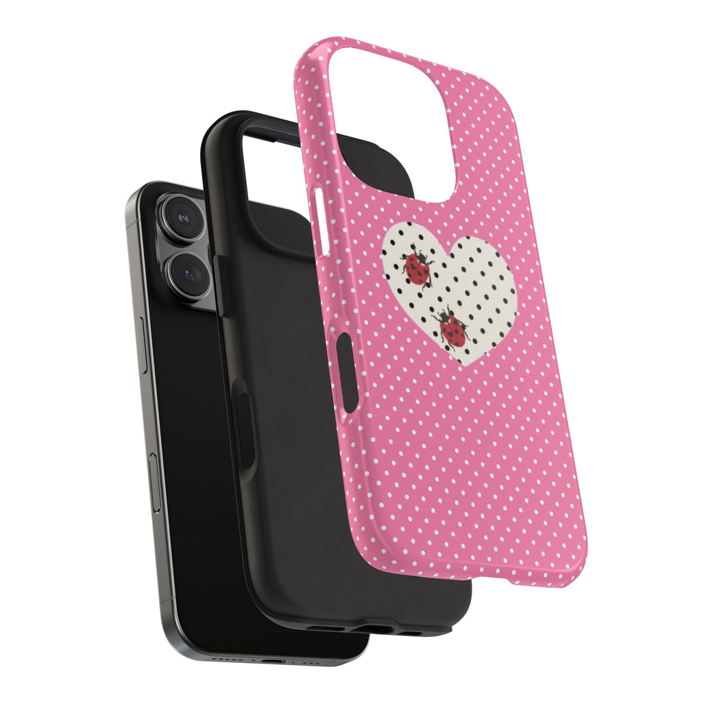 PINK POLKA DOTS LADYBUG HEART PHONE CASE