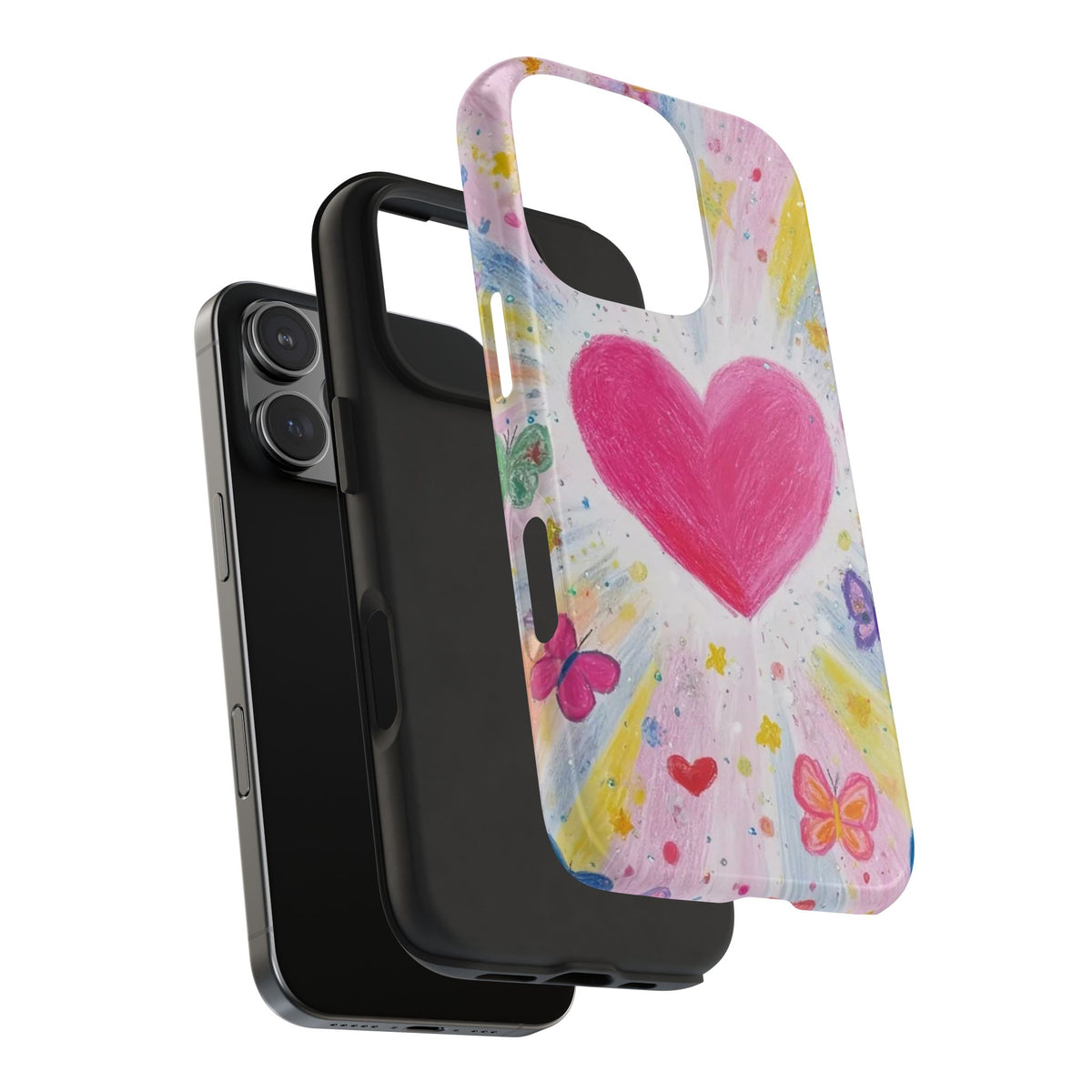 PINK WHIMSY HEART BUTTERFLIES PHONE CASE