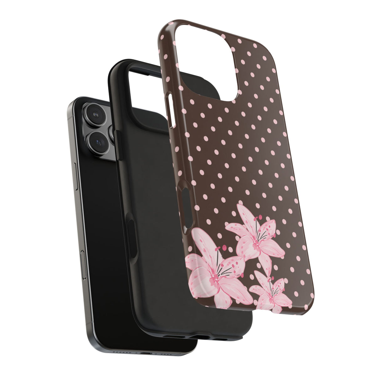 BROWN POLKA DOTS PINK FLORAL PHONE CASE