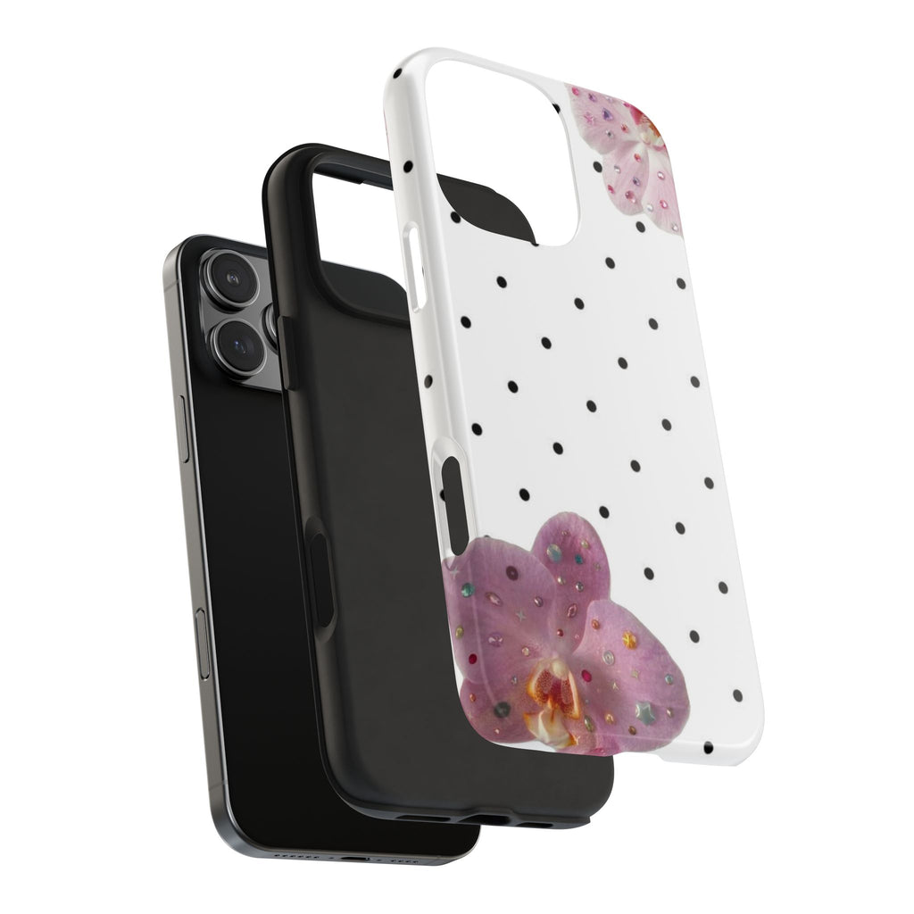 WHITE POLKA DOTS RHINESTONES LILY PHONE CASE