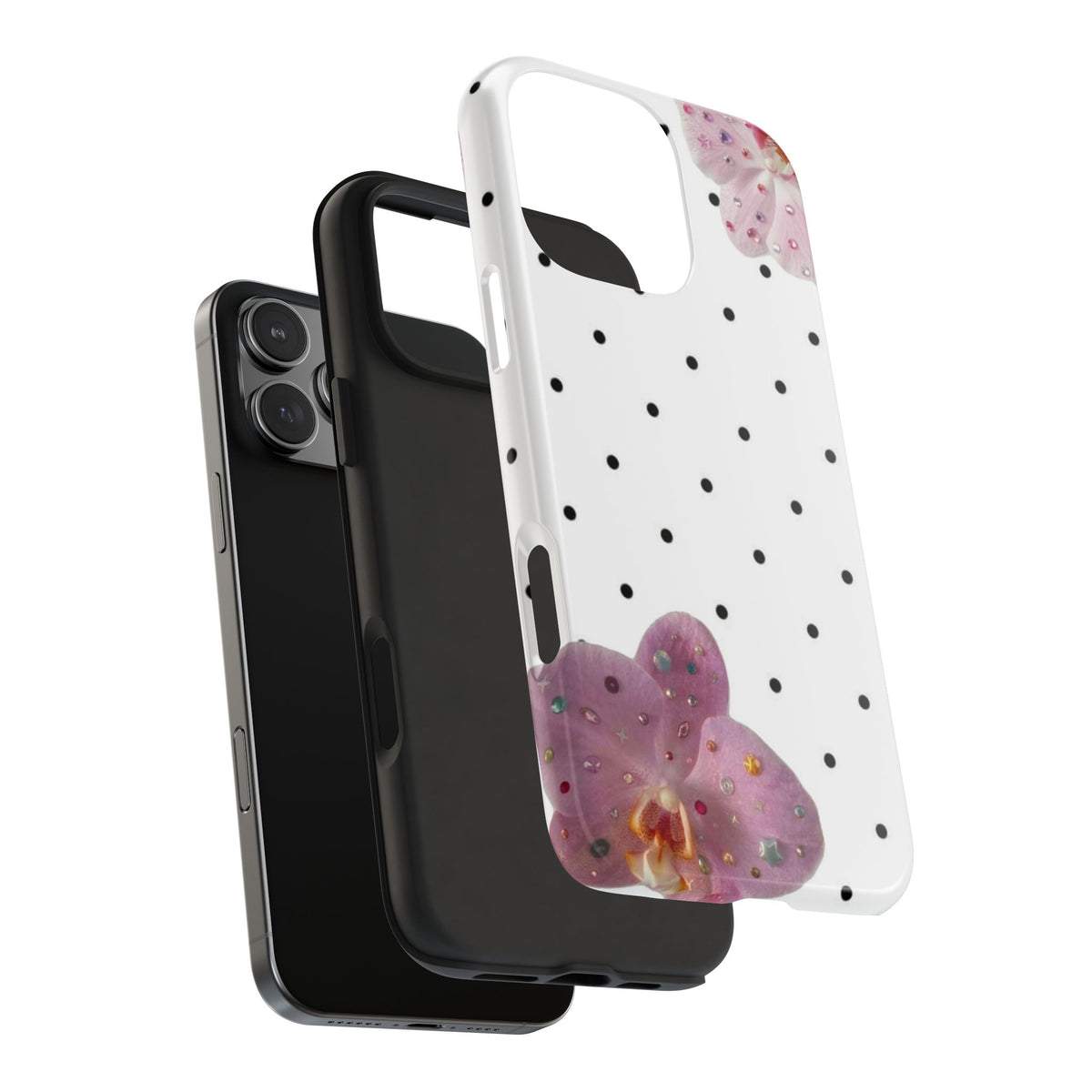 WHITE POLKA DOTS RHINESTONES LILY PHONE CASE