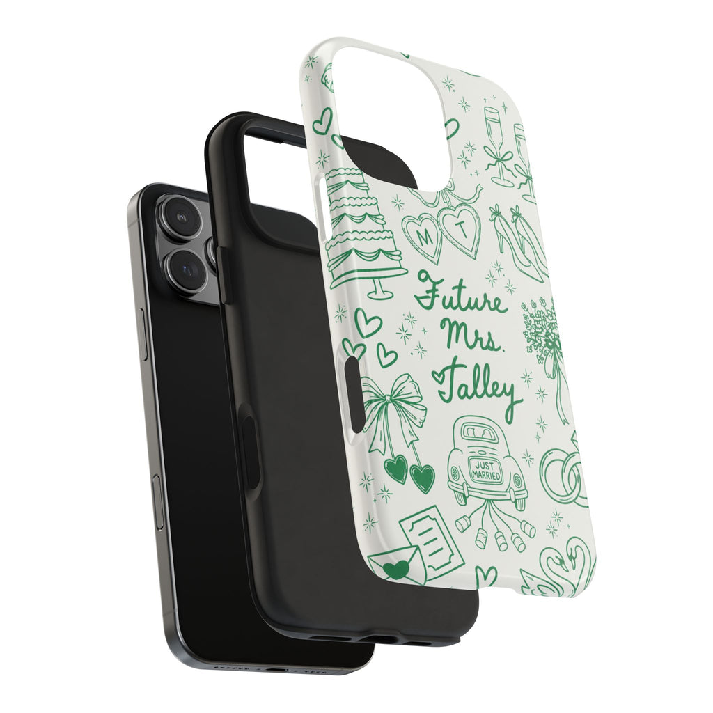 PERSONALIZED IVORY GREEN BRIDAL CUSTOM NAME WEDDING PHONE CASE