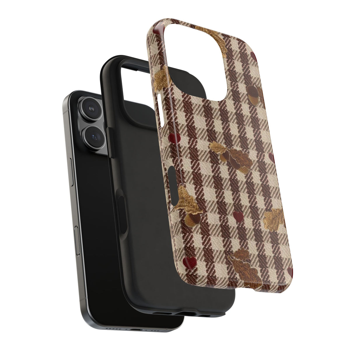 CHESTNUT GINGHAM FALL LEAVES PHONE CASE