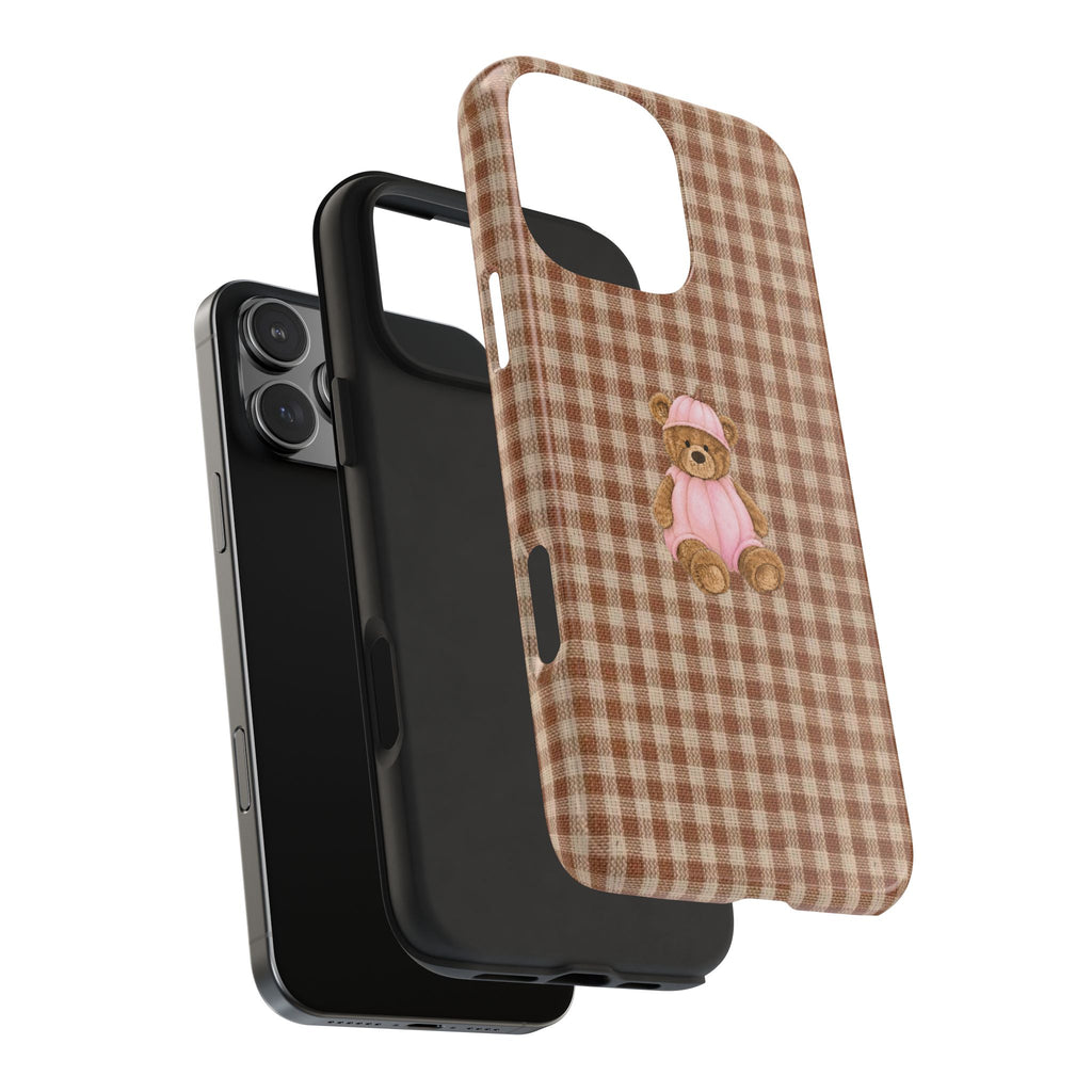 FALL GINGHAM PINK PUMPKIN TEDDY BEAR PHONE CASE