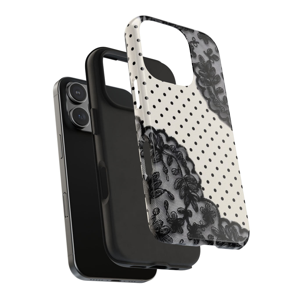 COQUETTE POLKA DOTS BLACK LACE PHONE CASE