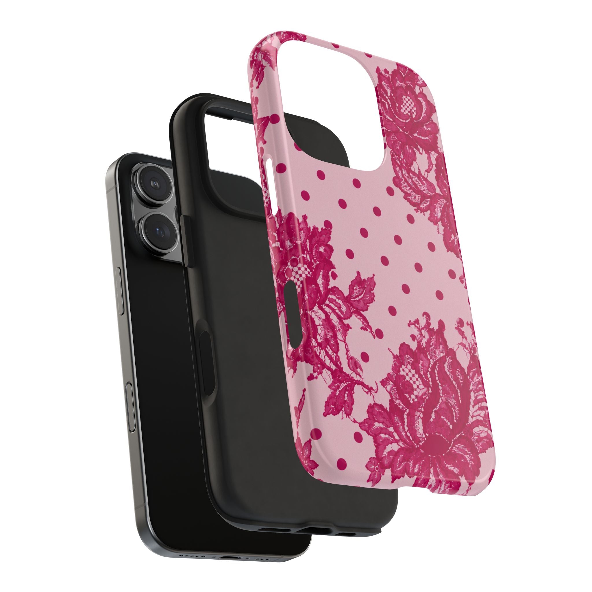 RASPBERRY CHANTILLY POLKA DOTS LACE PHONE CASE