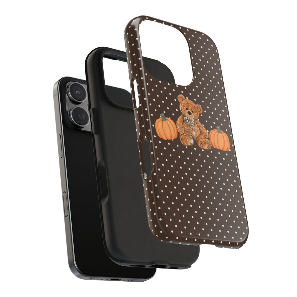 BROWN POLKA DOTS PUMPKIN TEDDY BEAR PHONE CASE