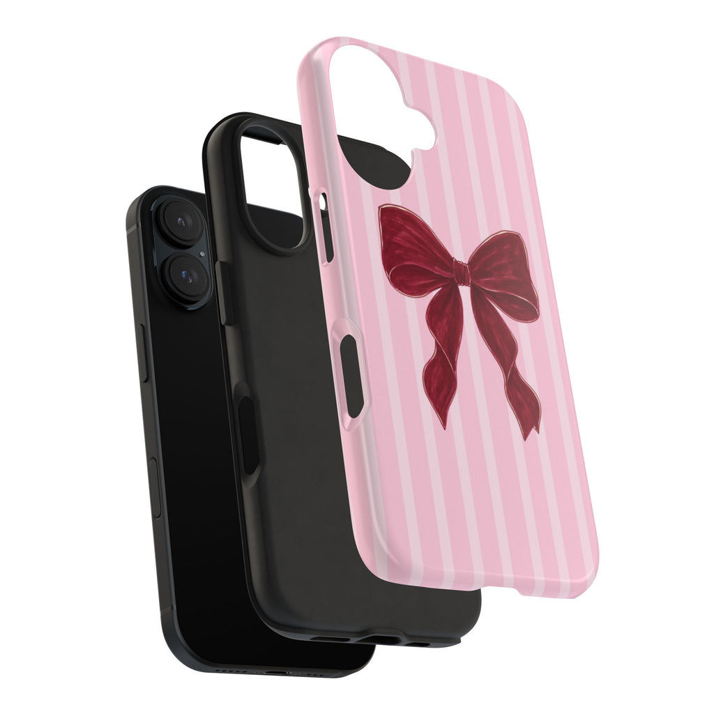 PINK STRIPES RED BOW PHONE CASE