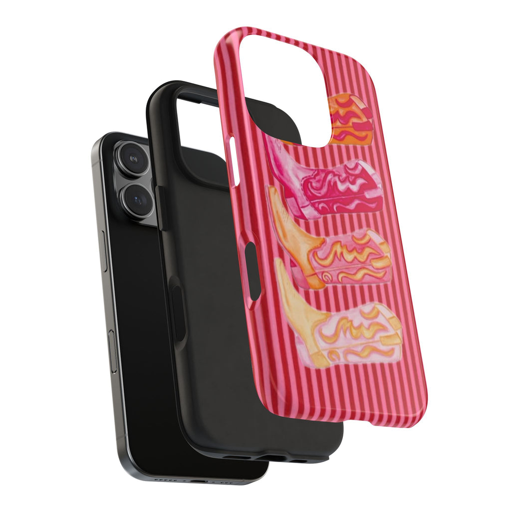 RED STRIPES COWGIRL BOOTS PHONE CASE