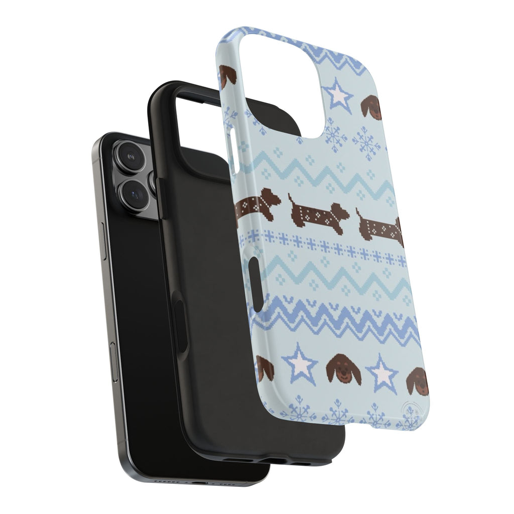 BLUE SNOW WINTER DACHSHUND PHONE CASE