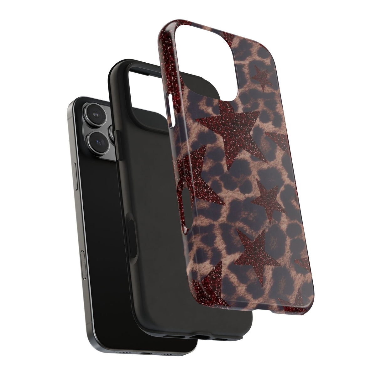 BURGUNDY RED LEOPARD STARS PHONE CASE