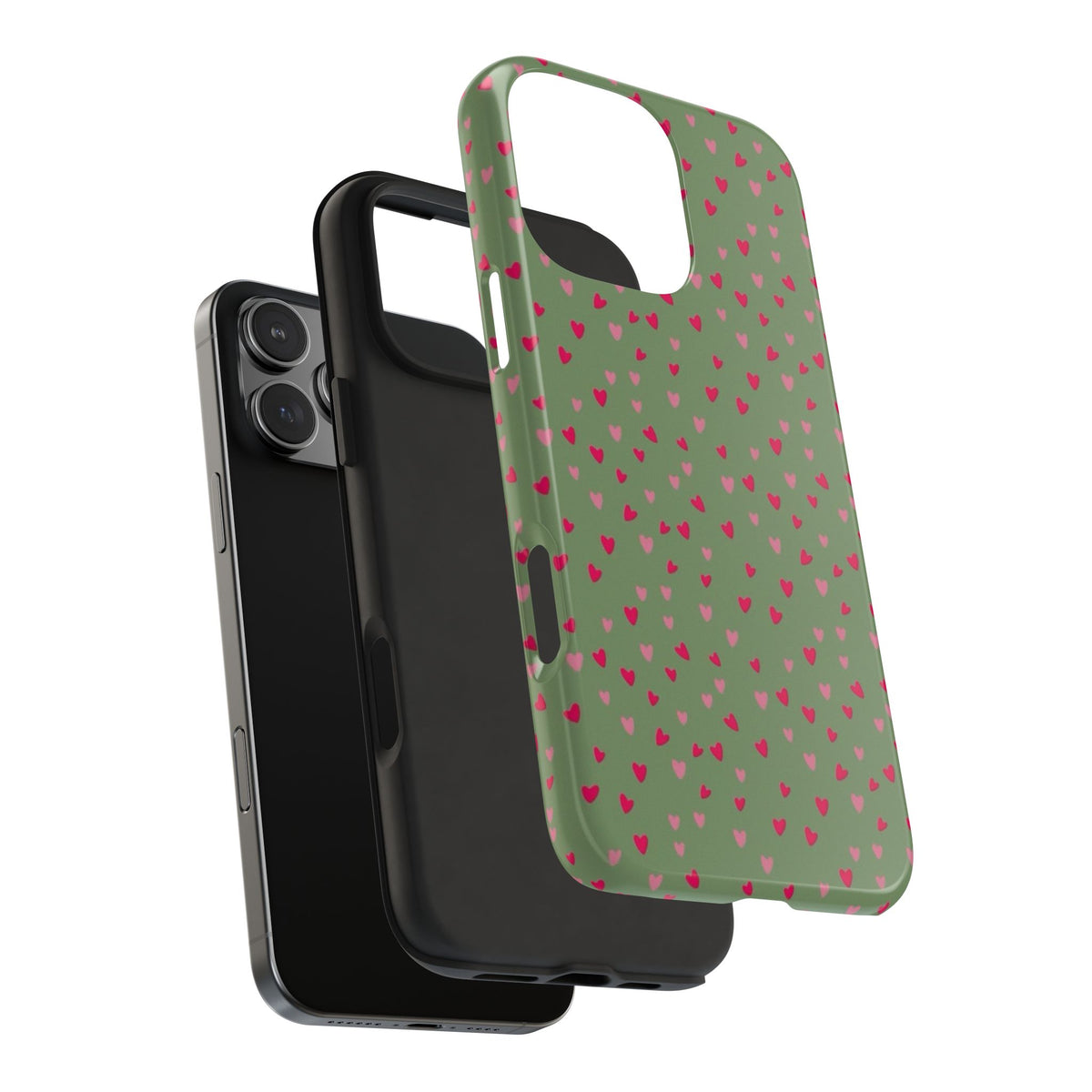 GREEN & PINK HEARTS PHONE CASE