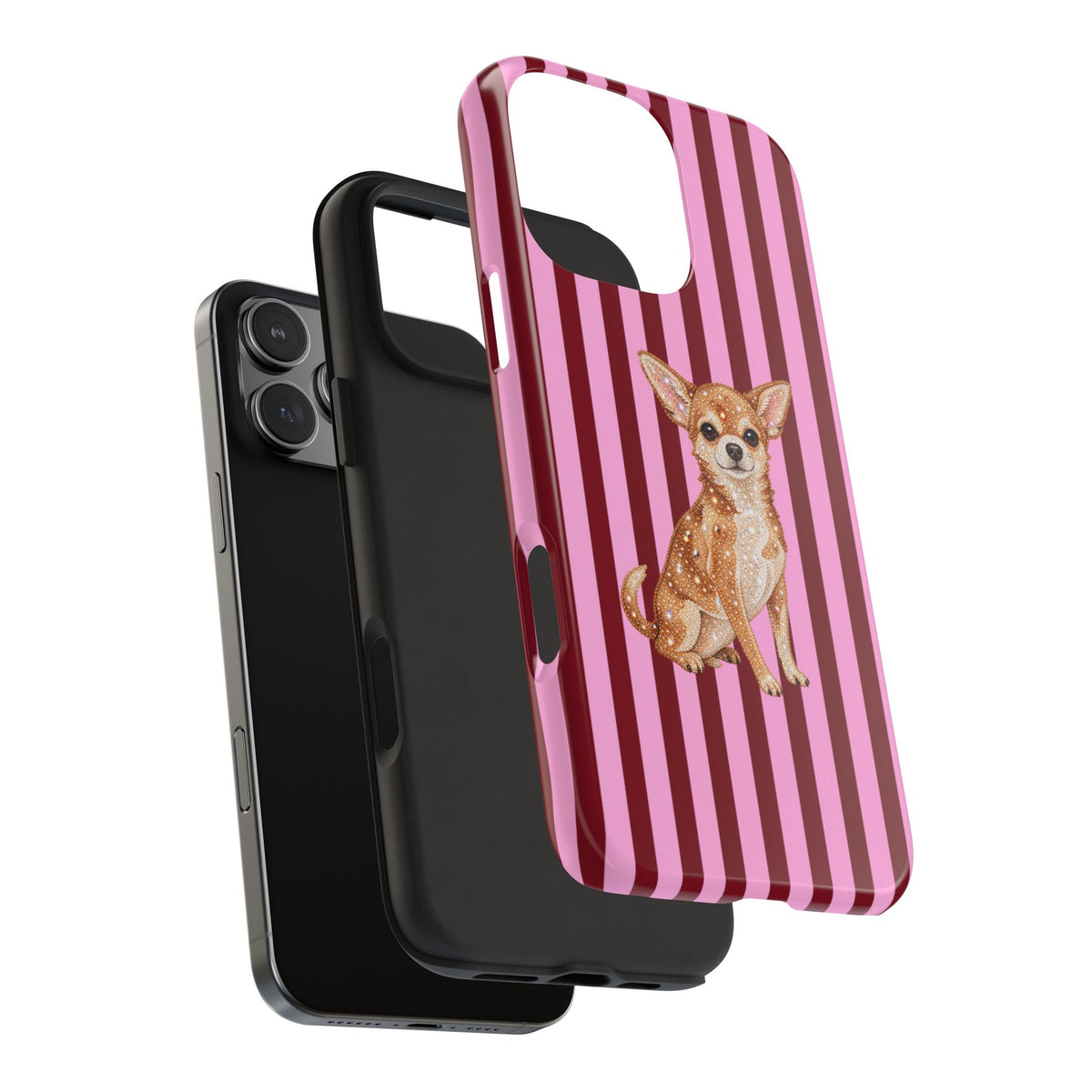 BURGUNDY PINK STRIPES CHIHUAHUA PHONE CASE