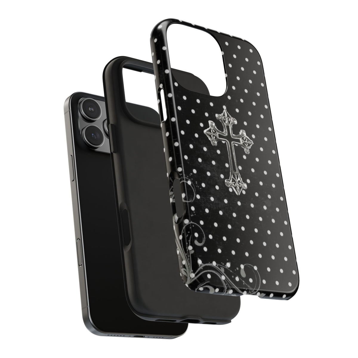 BLACK POLKA DOTS CROSS PHONE CASE