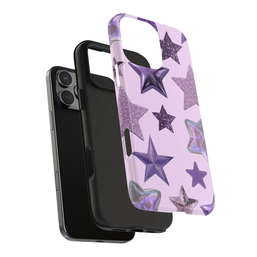 PURPLE GLITTER STARS PHONE CASE