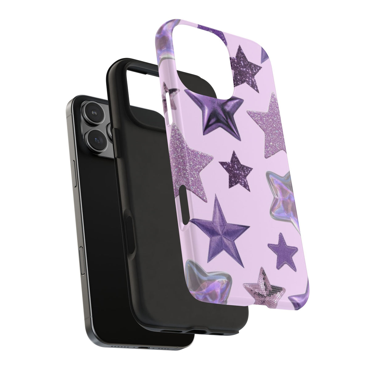 PURPLE GLITTER STARS PHONE CASE