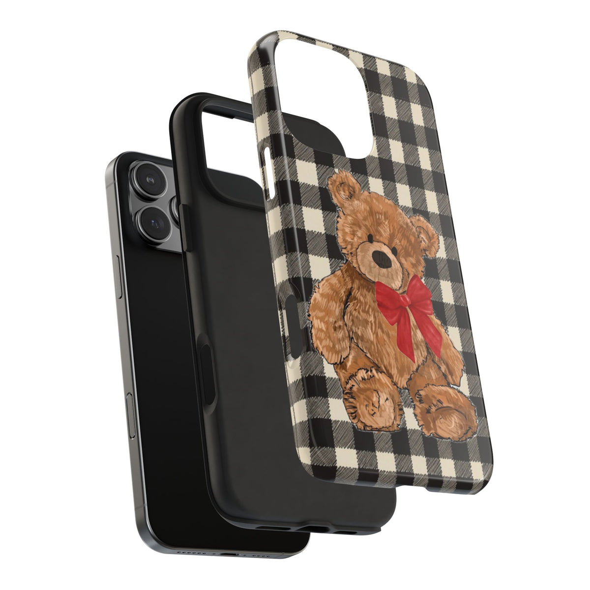 BLACK GINGHAM TEDDY BEAR BOW PHONE CASE