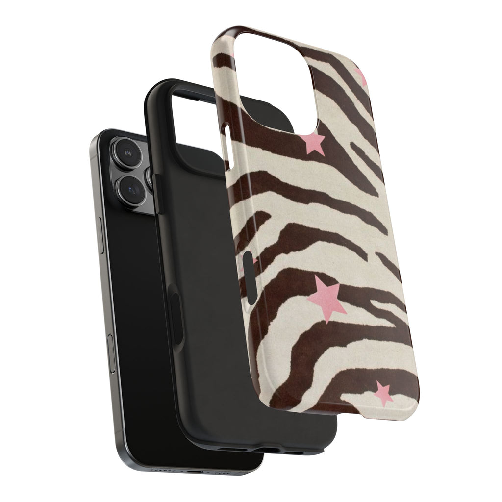 BROWN ZEBRA PINK STARS PHONE CASE