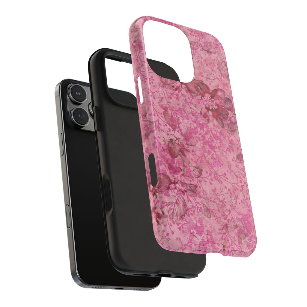 PINK BLOSSOM BURGUNDY FLORAL PHONE CASE