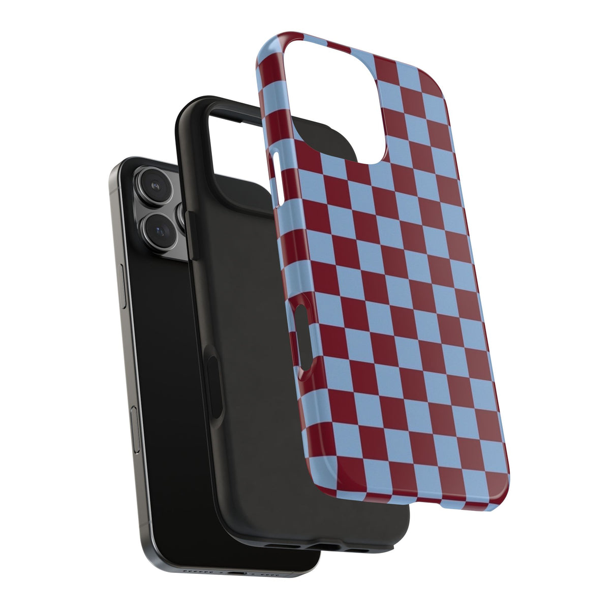GLACIER BLUE BURGUNDY CHECKERED PHONE CASE