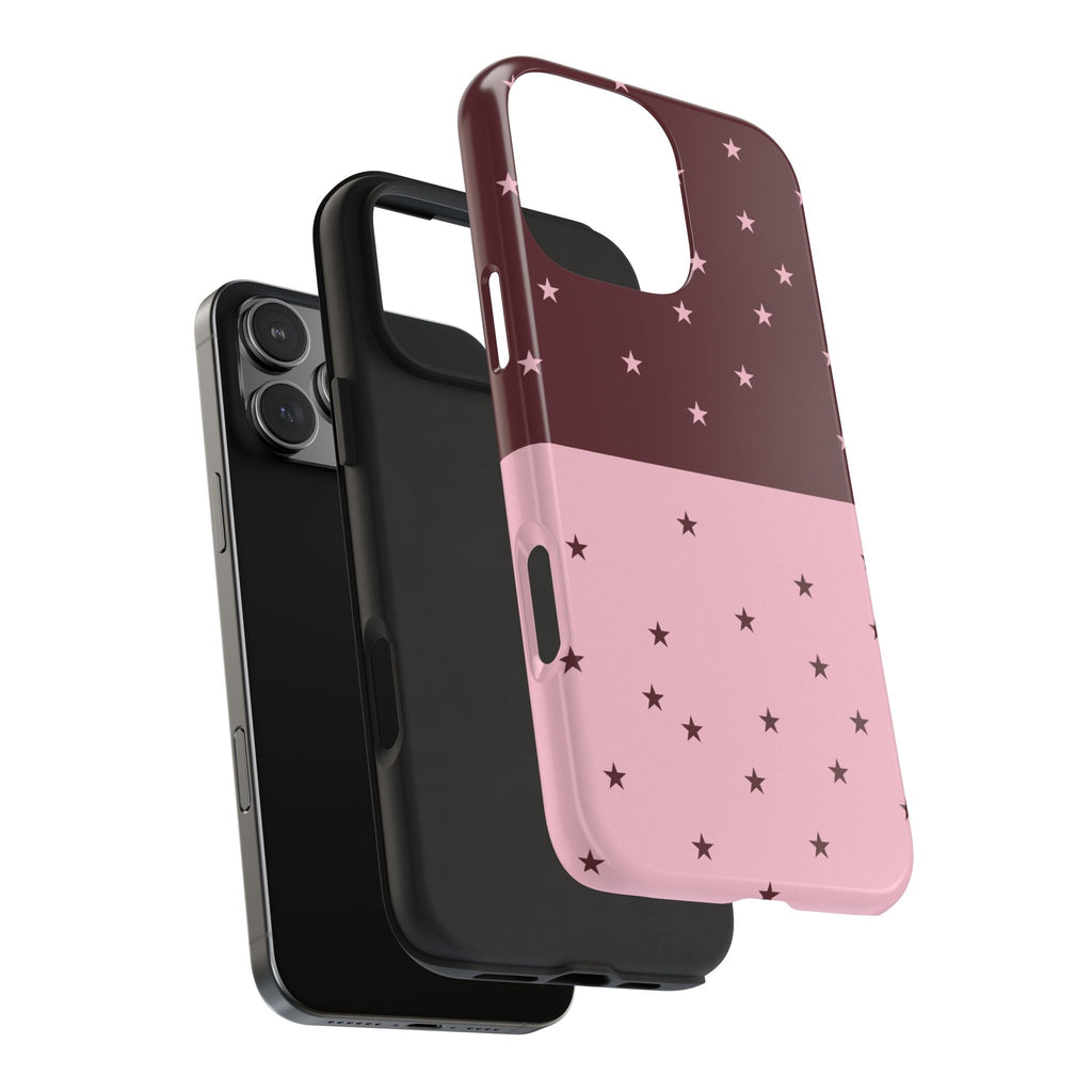 BURGUNDY & PINK STARS PHONE CASE