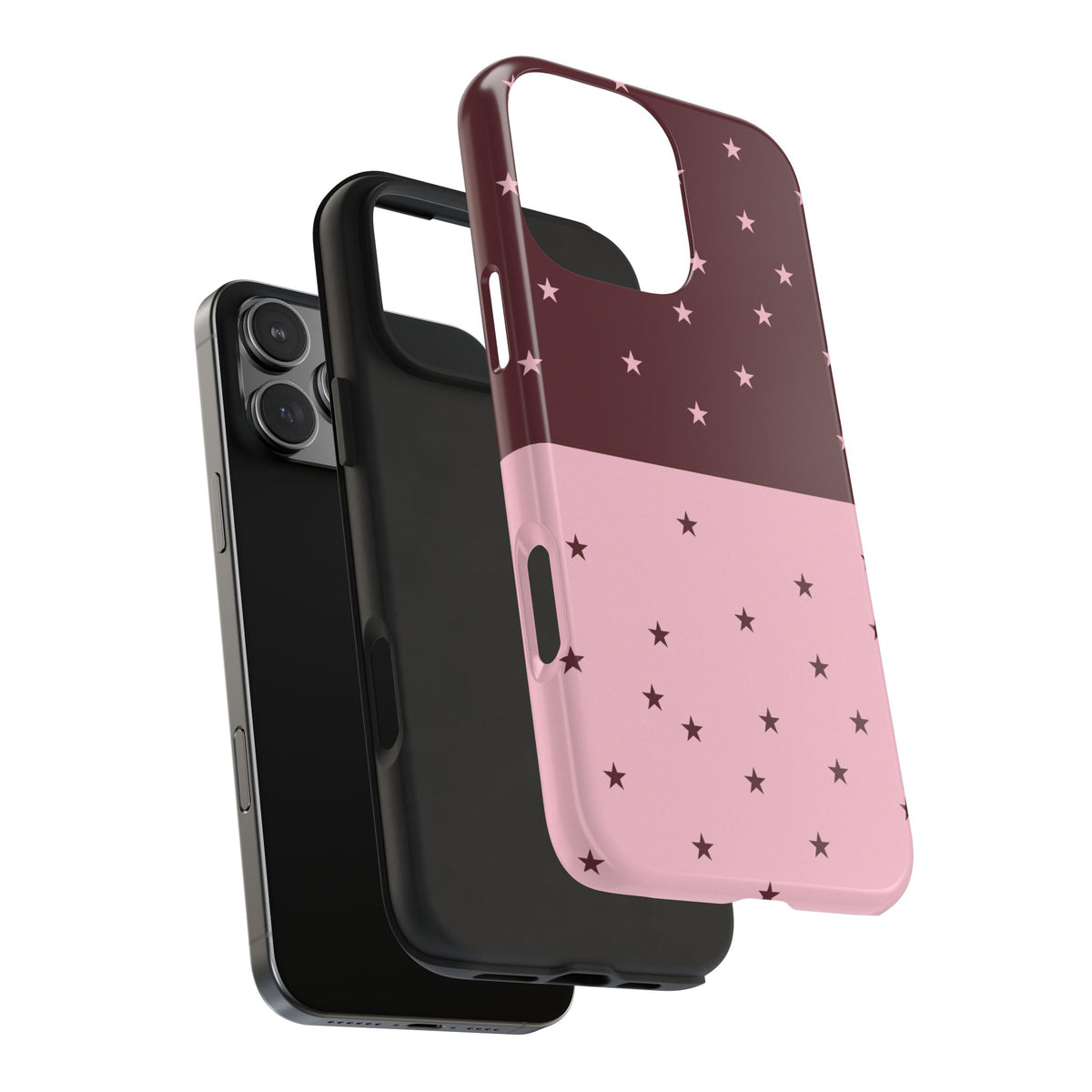 BURGUNDY & PINK STARS PHONE CASE