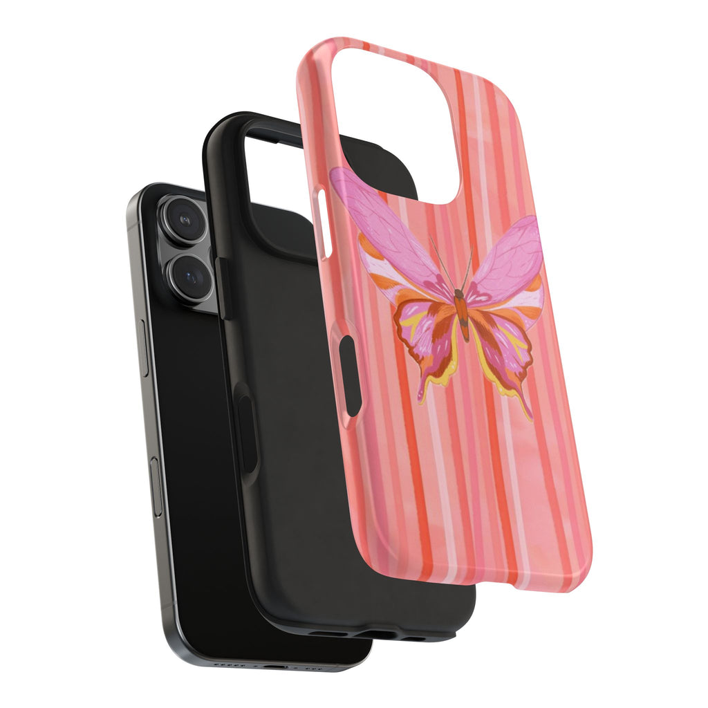 CORAL STRIPES BUTTERFLY PHONE CASE