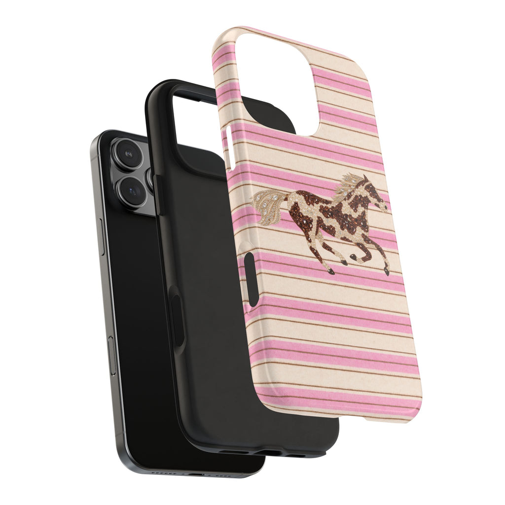PINK STRIPES RODEO GEM HORSE PHONE CASE