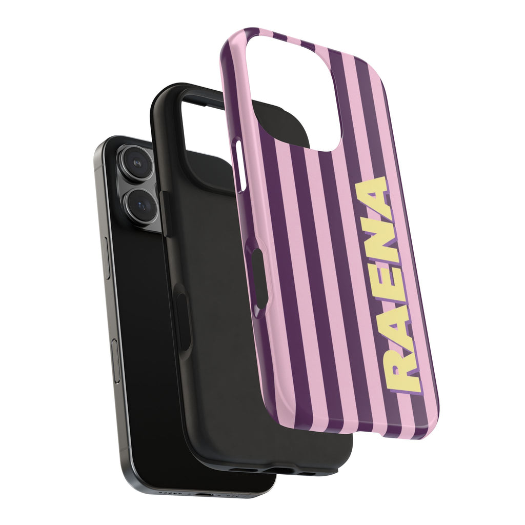PERSONALIZED RETRO CABANA STRIPES PLUM CUSTOM NAME PHONE CASE