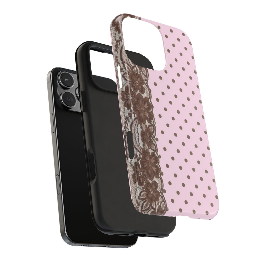 PINK & BROWN LACE POLKA DOTS PHONE CASE