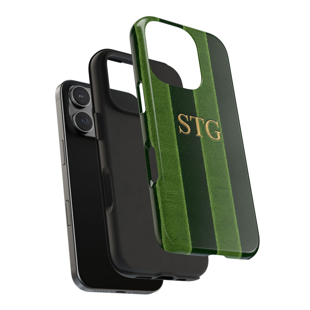 PERSONALIZED FORREST GREEN VELVET STRIPES INITIALS NAME CUSTOM PHONE CASE