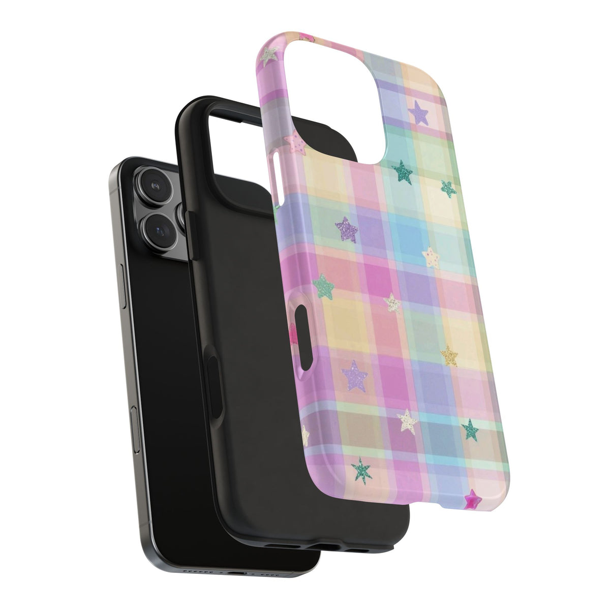 RAINBOW PASTEL PLAID STARS PHONE CASE
