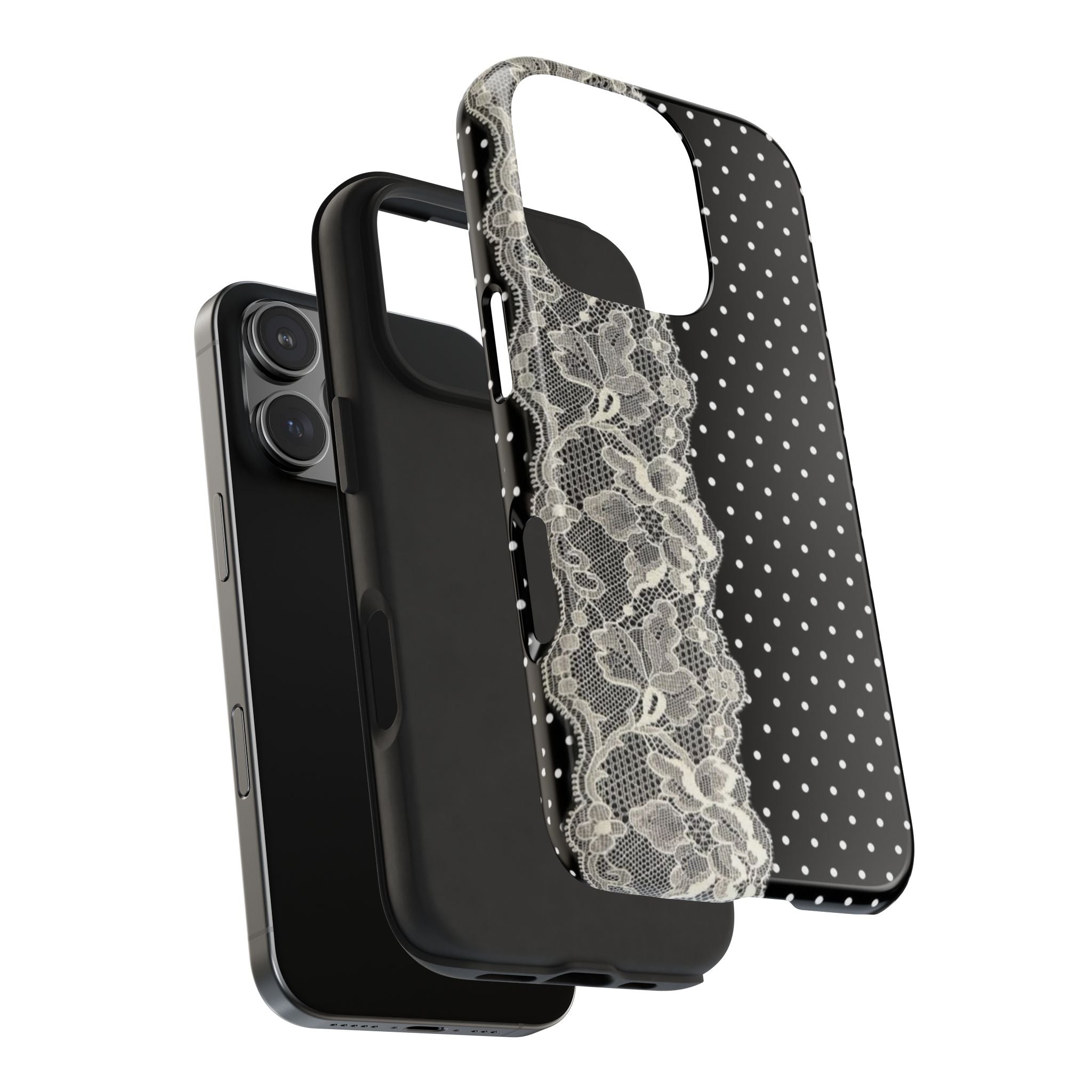 WHITE LACE BLACK POLKA DOTS PHONE CASE