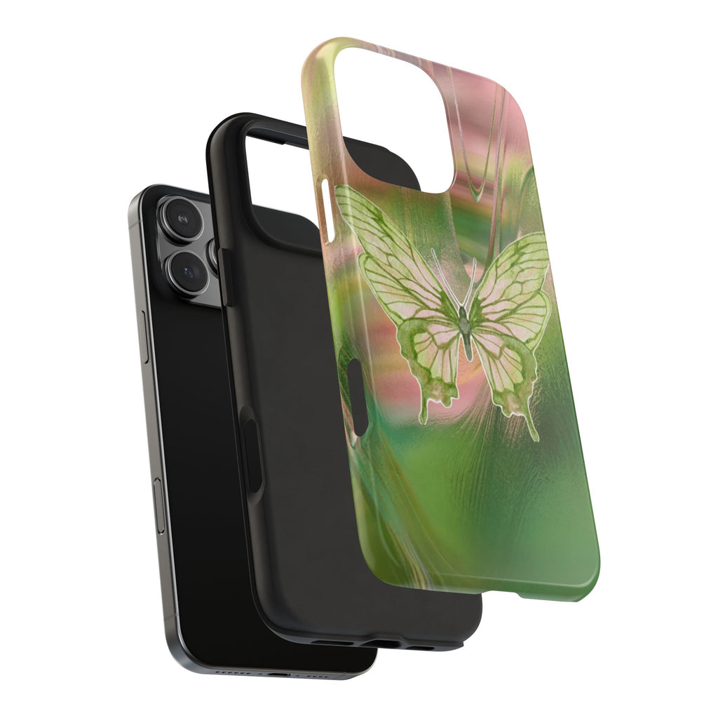 PINK & GREEN SWIRL BUTTERFLY PHONE CASE