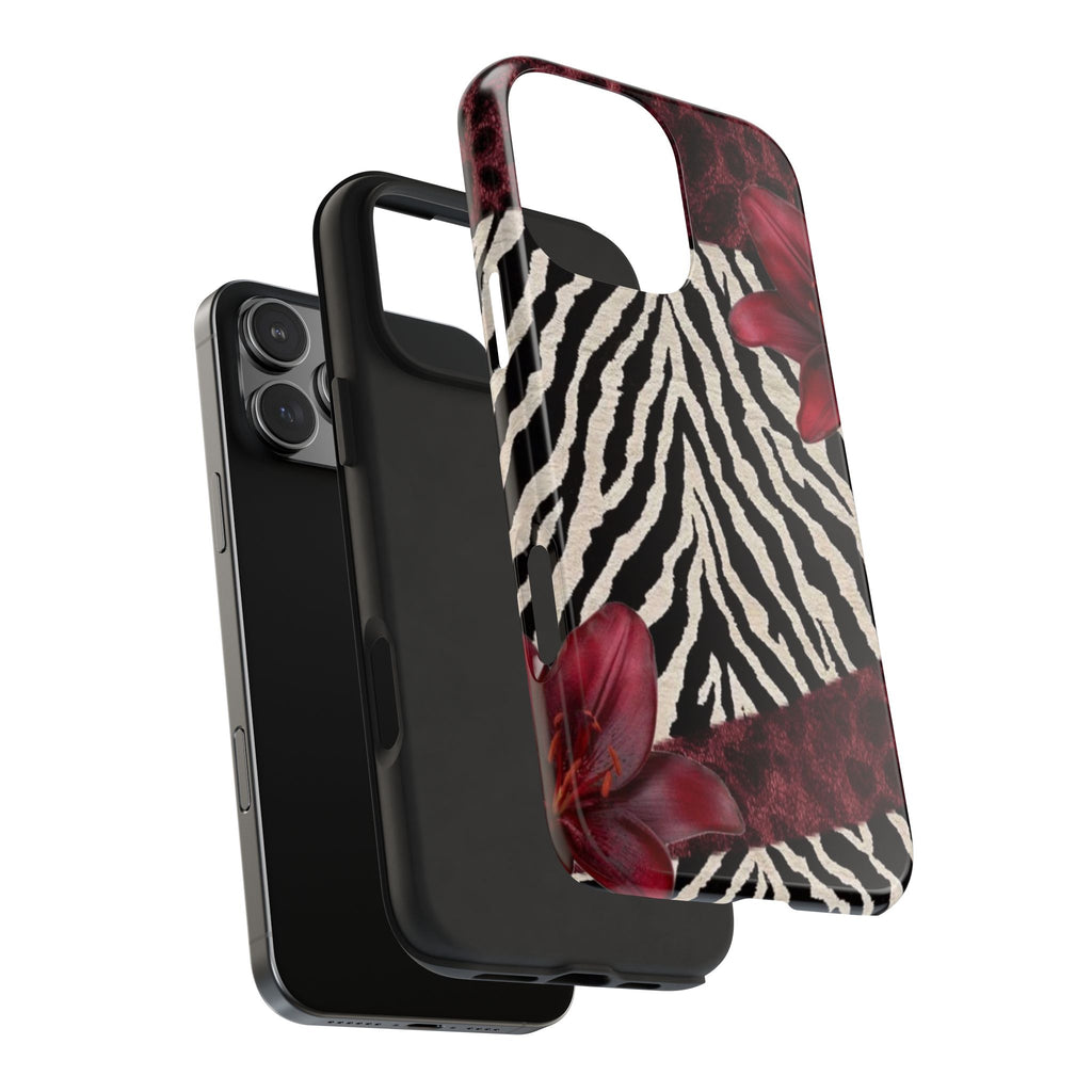 BURGUNDY ZEBRA LILY LEOPARD PHONE CASE