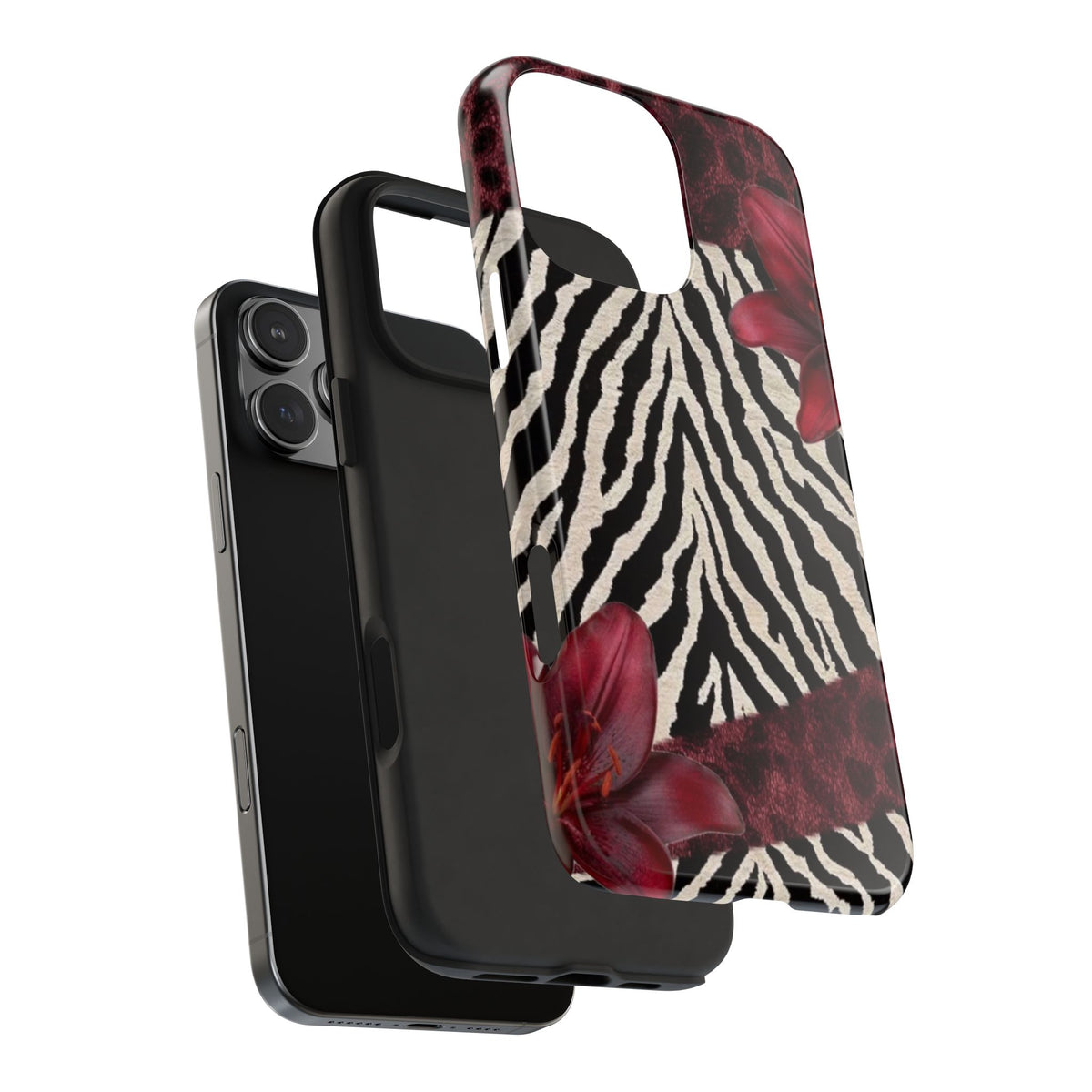 BURGUNDY ZEBRA LILY LEOPARD PHONE CASE
