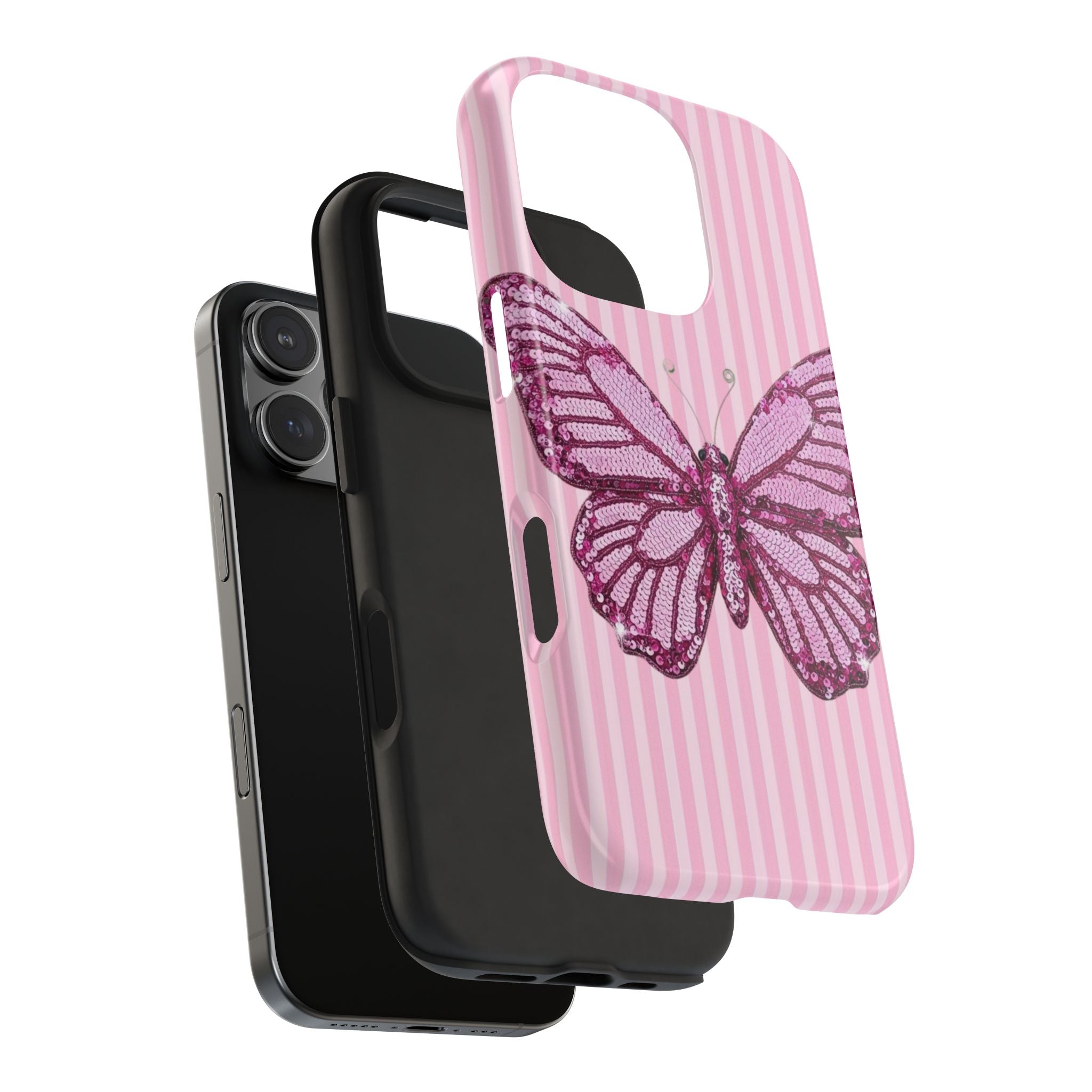 PINK STRIPES EMBELLISHED BUTTERFLY PHONE CASE