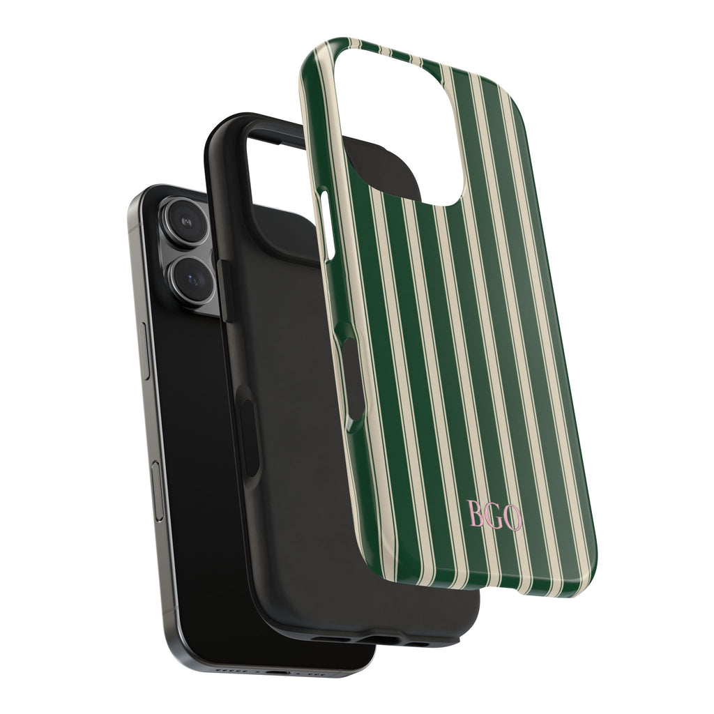 PERSONALIZED GREEN CLASSIC STRIPES INITIALS NAME CUSTOM PHONE CASE